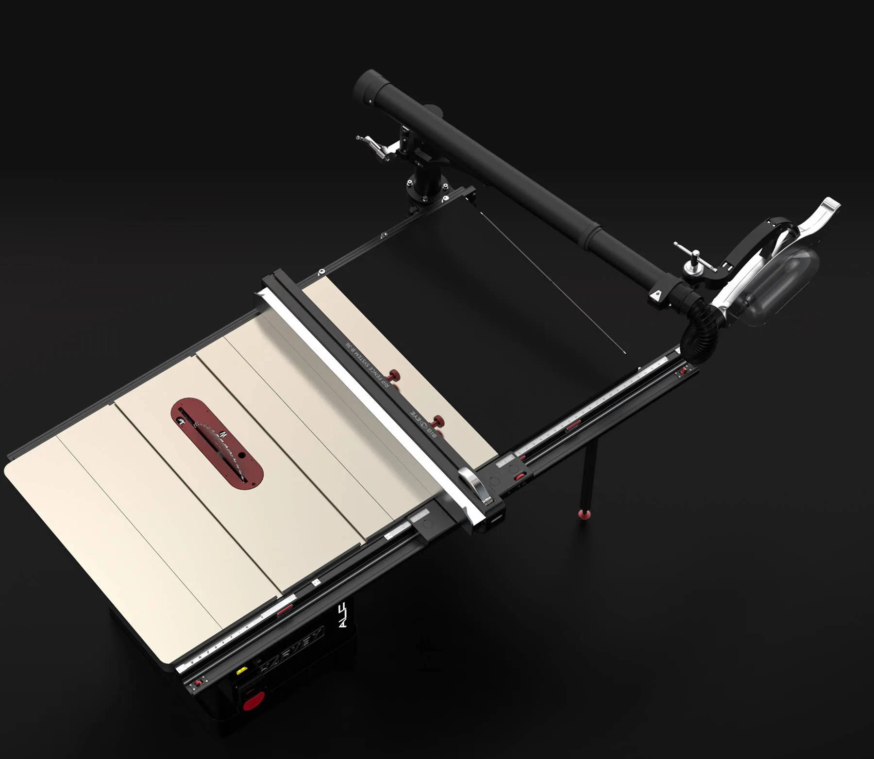 universal overhead guard table saw accessory Shark S10 clears away access by swinging out of the way