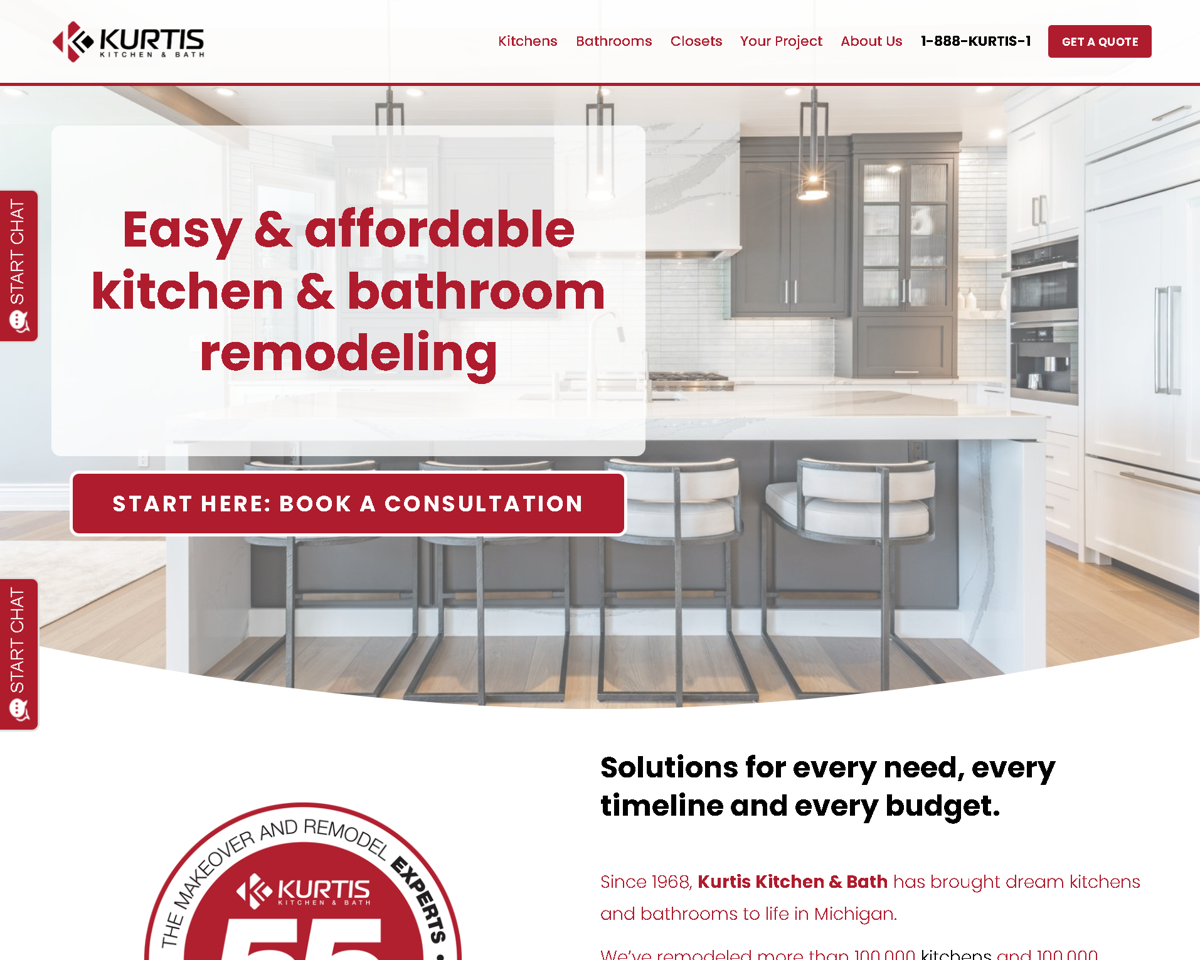 Screenshot of Kurtis Kitchen, from the remodeling websites collection.