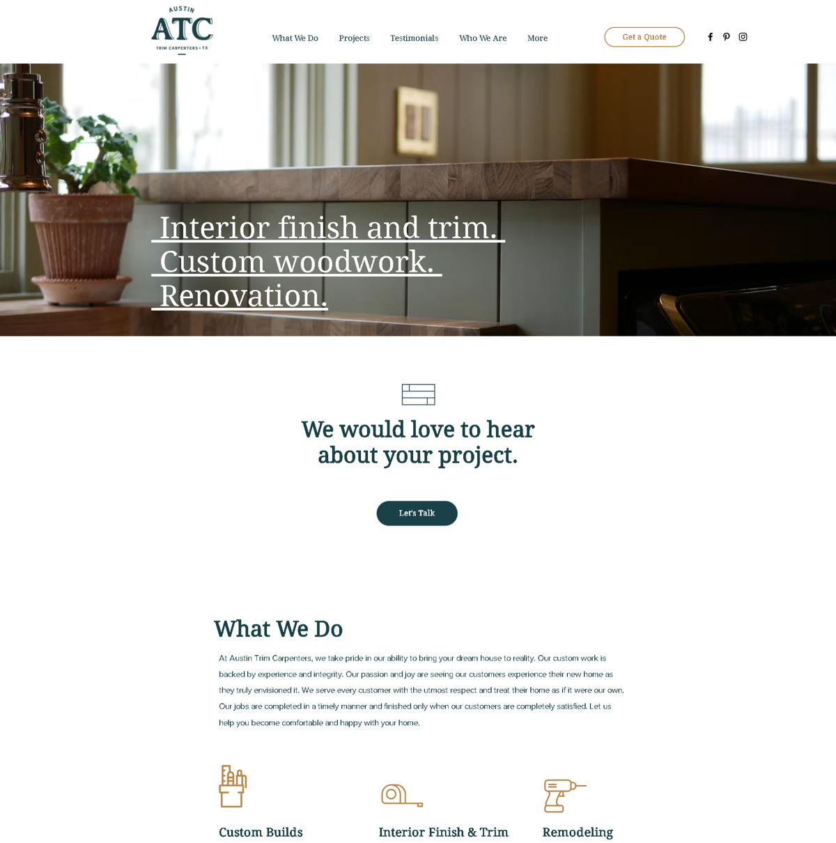 Screenshot of Austin Trim Carpenters, from the carpentry websites collection.