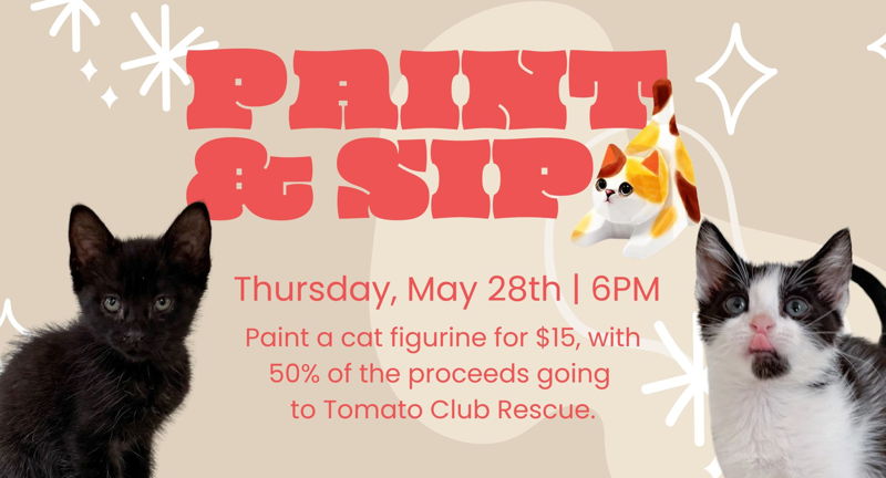 Urban South hosts Cat Figurine Painting Night benefiting Tomato Foster Club on Thursday, May 28