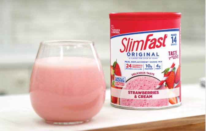 Replace two meals a day with something like the SlimFast Strawberries and Cream Mix