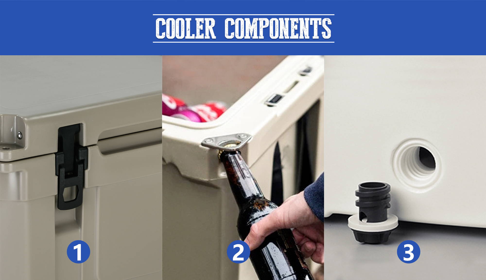 The picture shows several components of the cooler