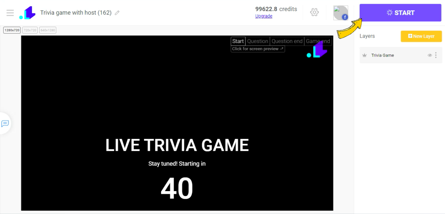 Trivia game project click Start