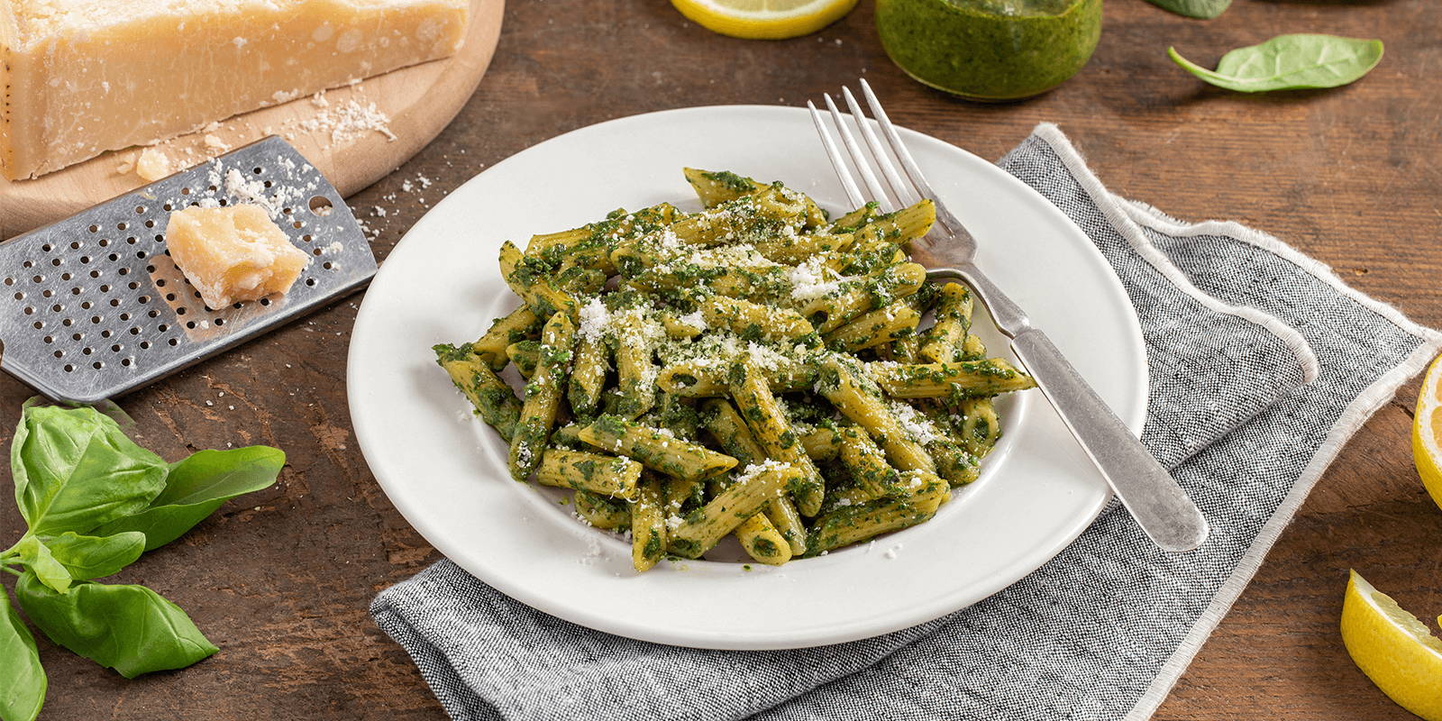 Spinach-Basil Pesto with ZENB Penne Pasta.