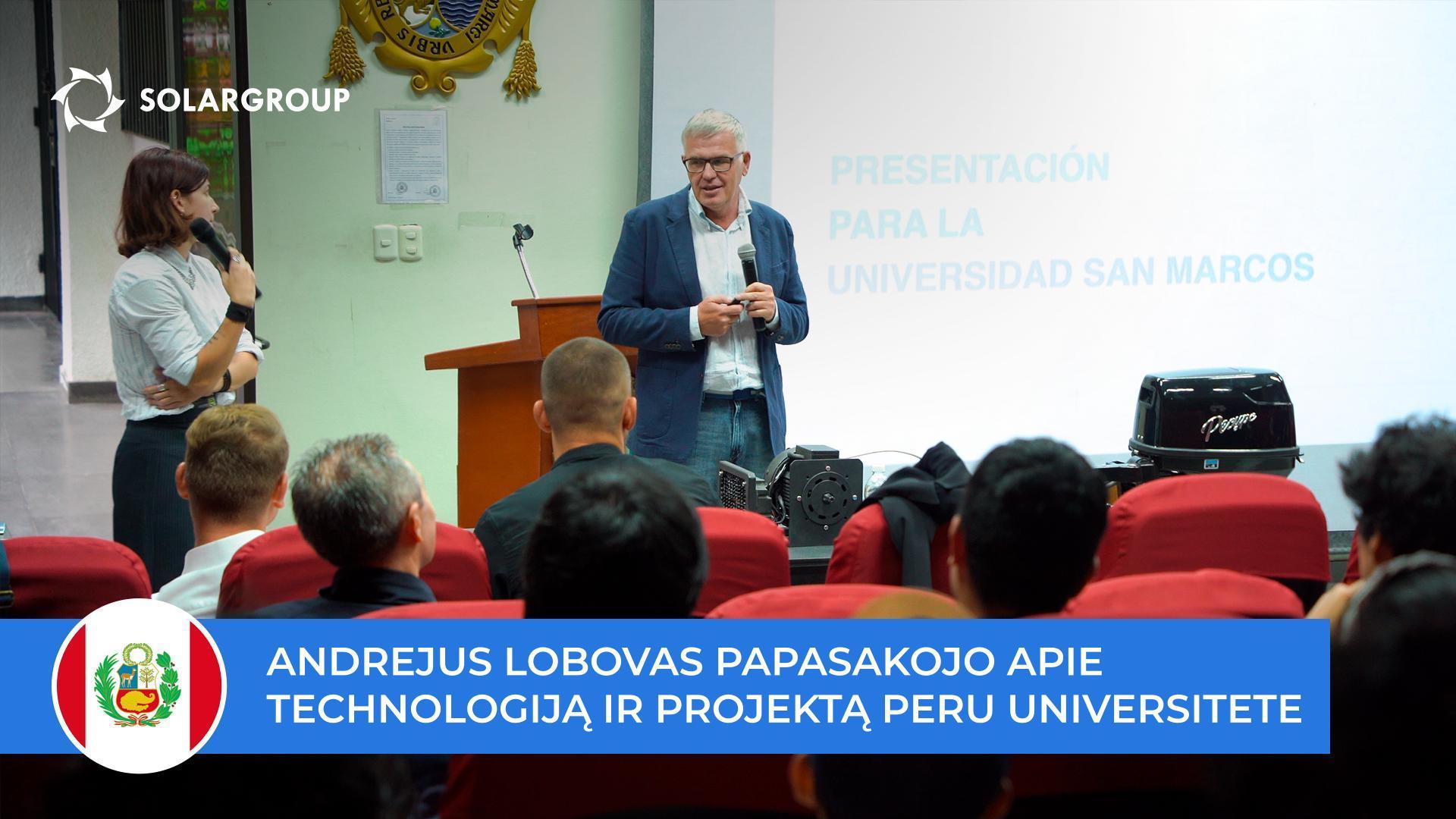 Andrejus Lobovas papasakojo apie technologiją ir projektą San Marcos universiteto studentams ir profesoriams