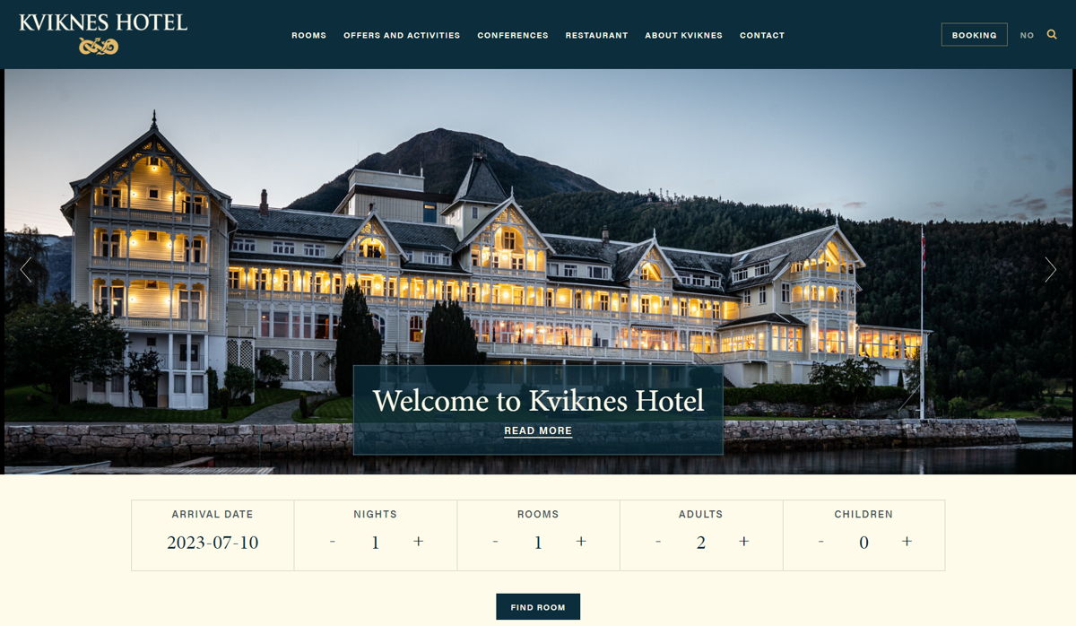 Screenshot of Kviknes Hotel, from the hotel websites collection.