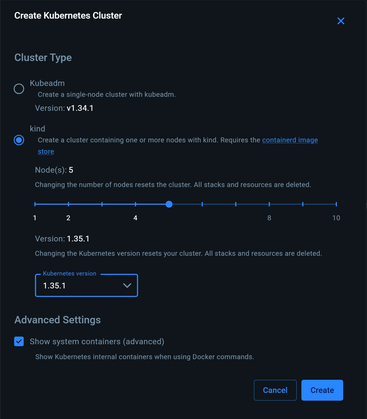 Bootstrapping a five-node Kubernetes cluster with Kind on Docker Desktop.