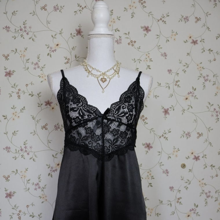 Black Satin Slip Dress (S/M)
