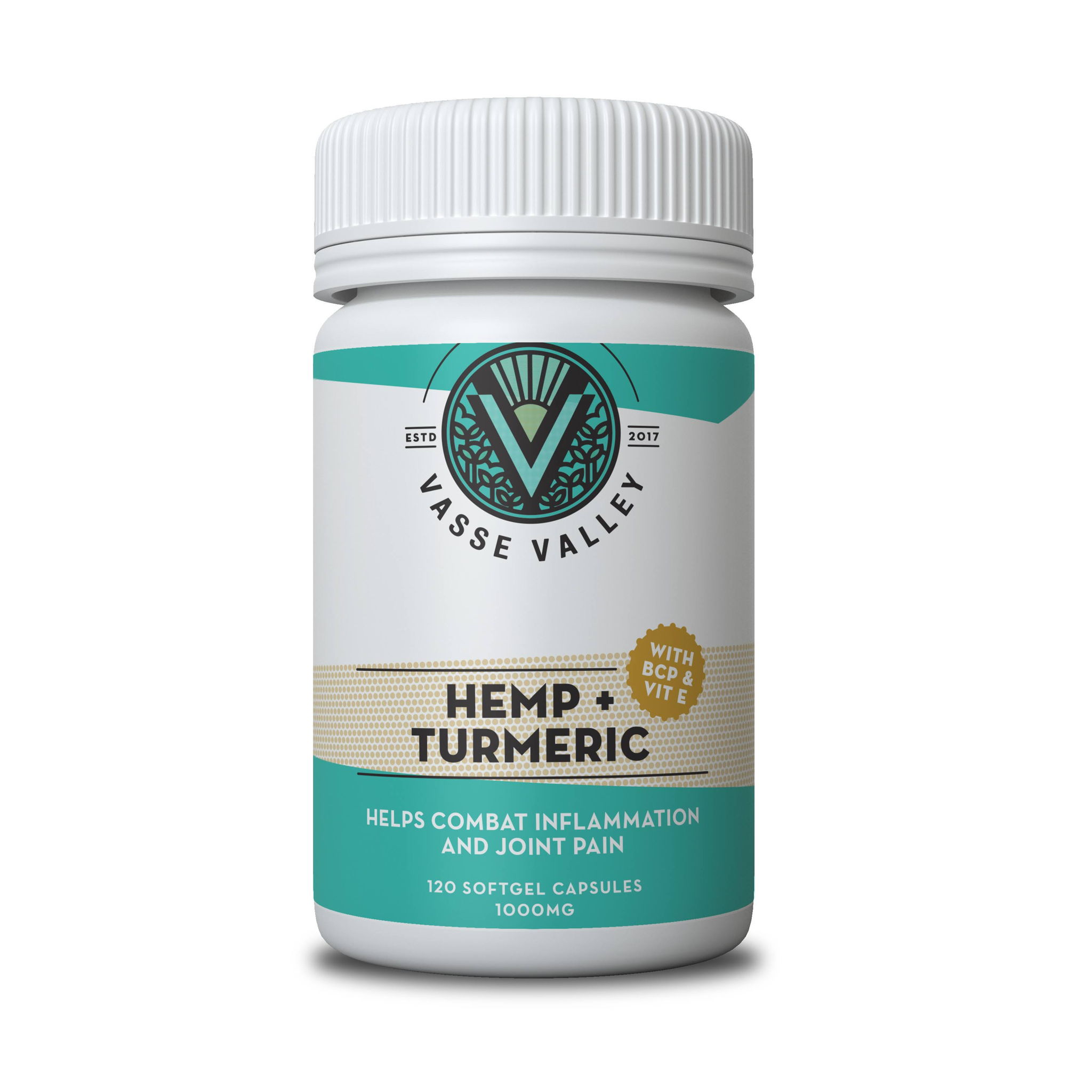 Hemp and Turmeric Capsules, 120 capsule bottle.