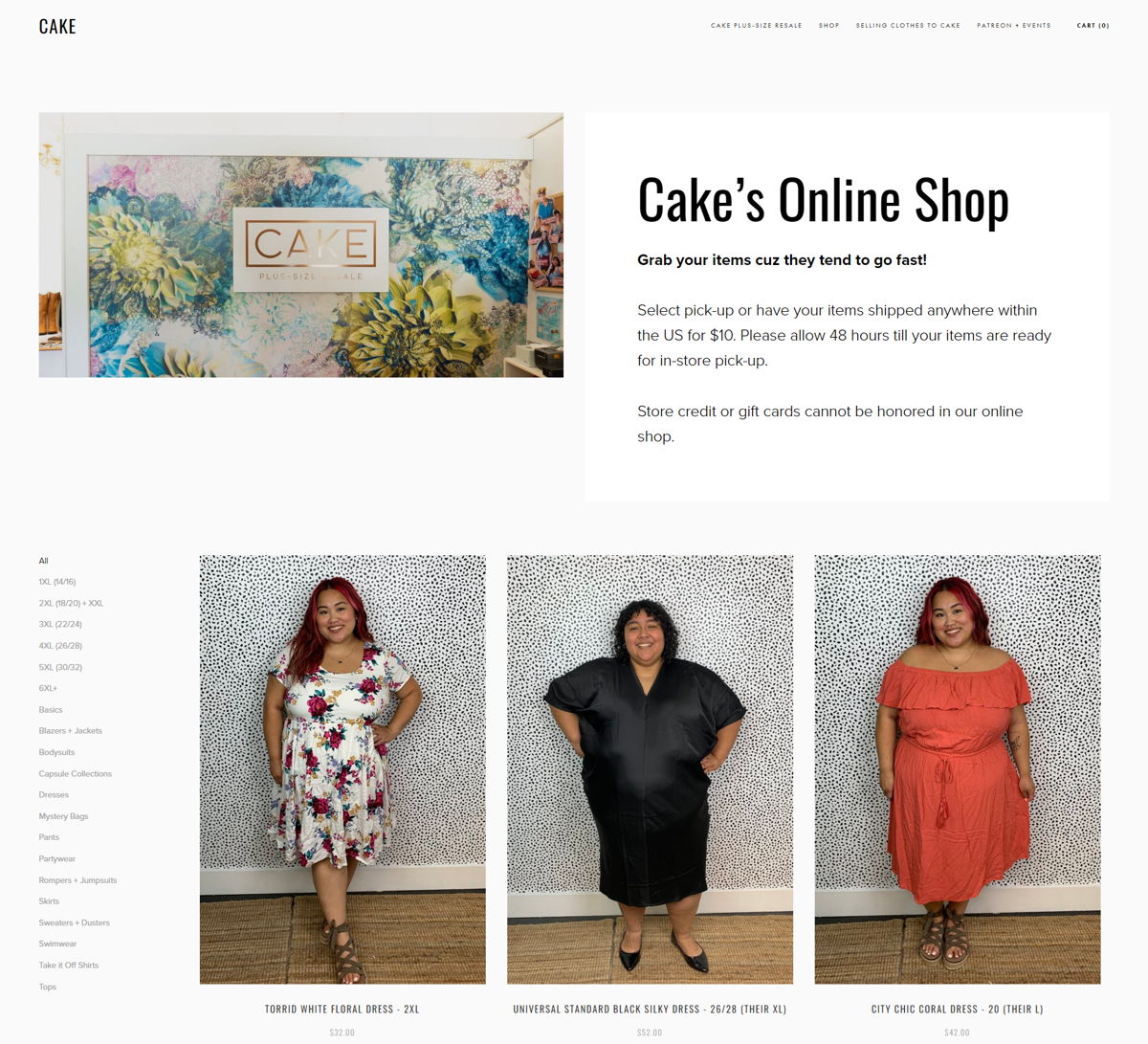 Screenshot of Cake's Online Shop, from the squarespace ecommerce examples collection.