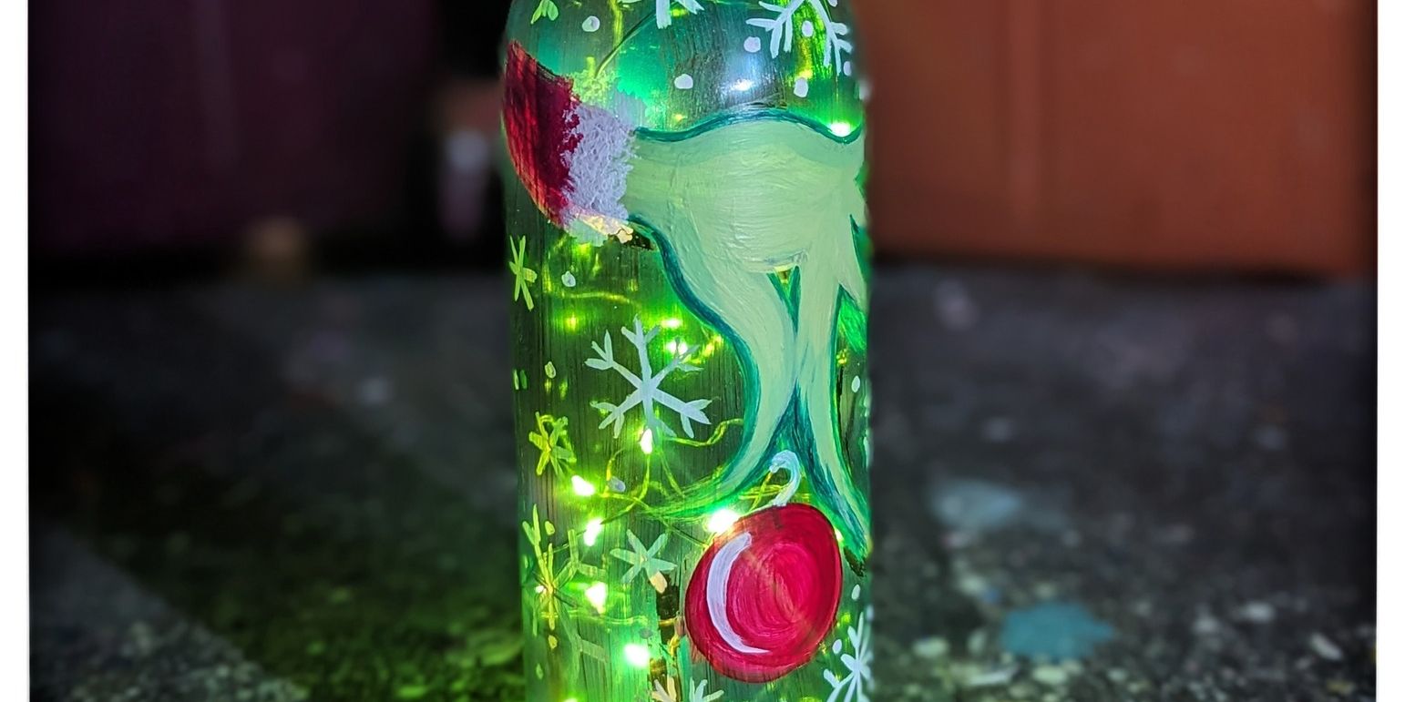 " Grinch Bottle LAMP - Painting Class! promotional image