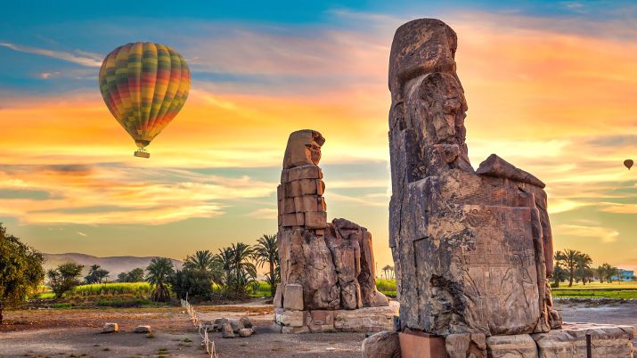 Hot air balloon rides over Luxor offer a unique perspective of the ancient sites along the Nile River