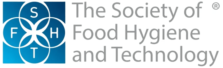 The Society of Food Hygiene and Technology logo featuring overlapping circles with the letters S, F, H, and T, beside the organization’s name in gray text on a light background.