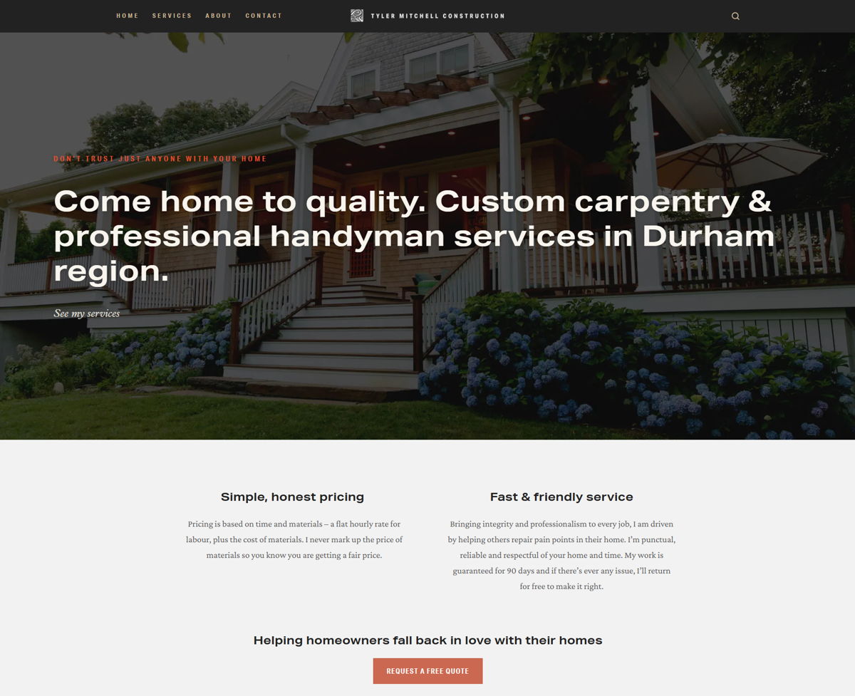 Screenshot of Tyler Mitchell Construction, from the wordpress websites collection.