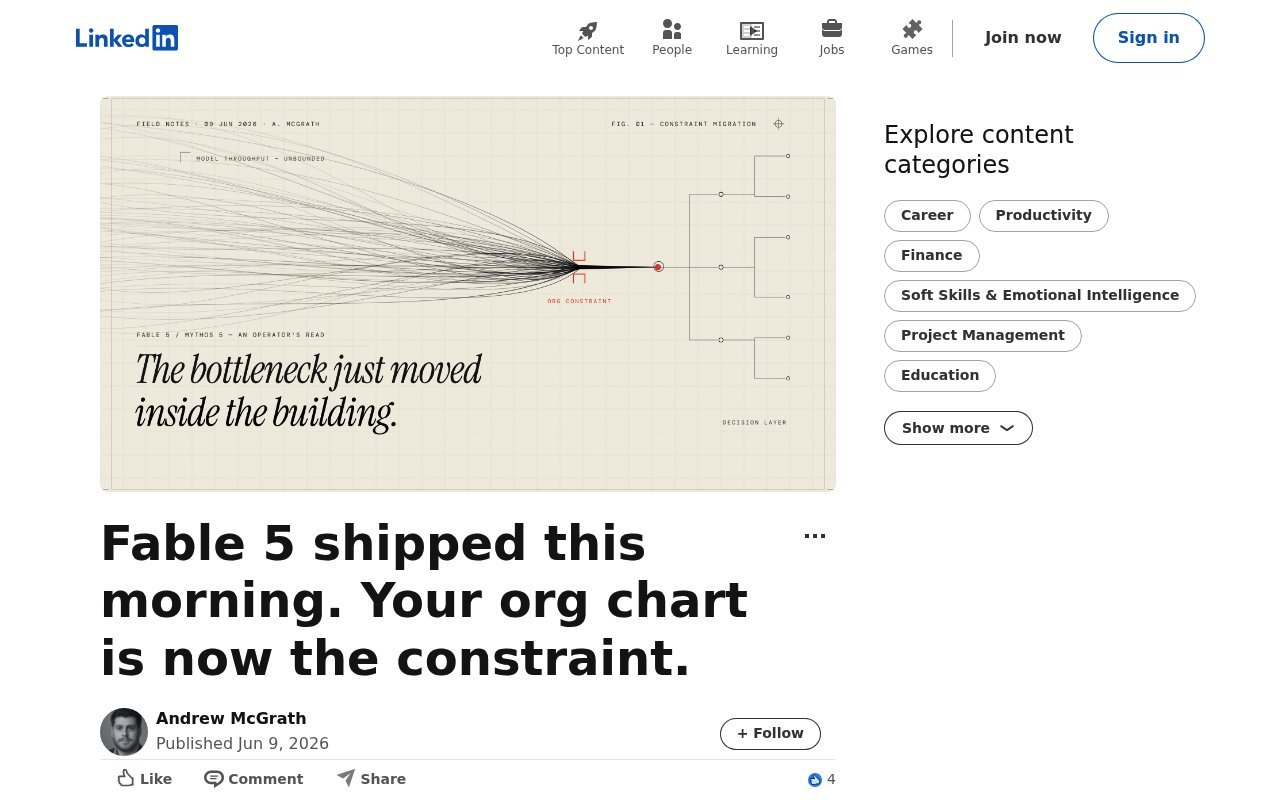 Fable 5 shipped this morning. Your org chart is now the constraint.