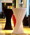 twisted fitted tablecloths on cocktail tables