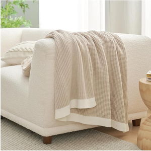 Amélie Home Chenille Waffle Throw Blanket for Couch, Reversible Soft Cozy Knit Blanket Lightweight Warm Decorative Throw for Sofa, Bed, Living Room, Beige, 50 x 60 inch