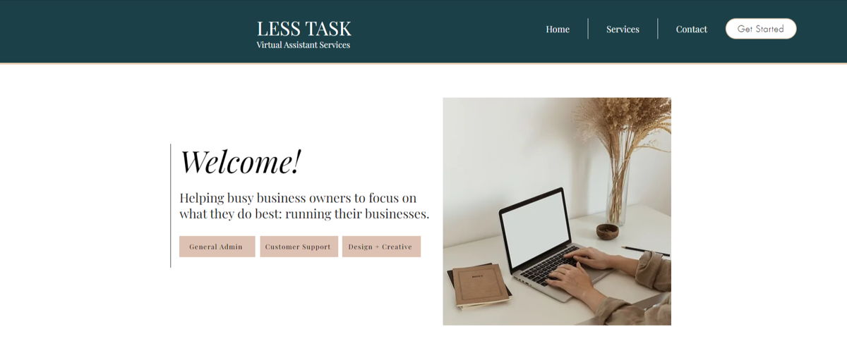 Screenshot of Less Task , from the virtual assistant websites collection.