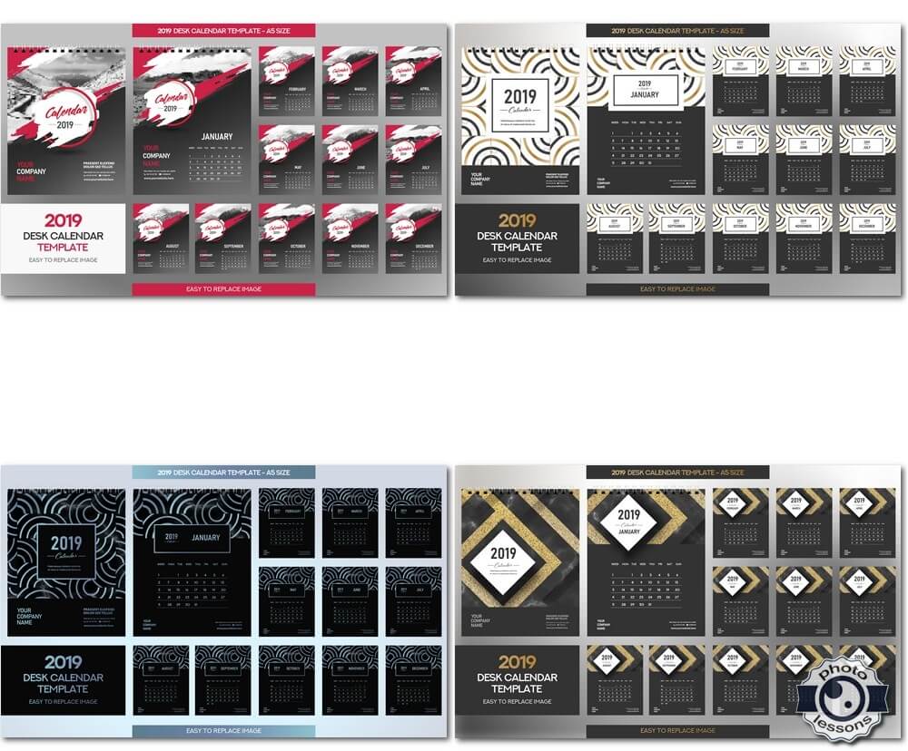 Настольный календарь на 2019 год в векторе, 12 месяцев