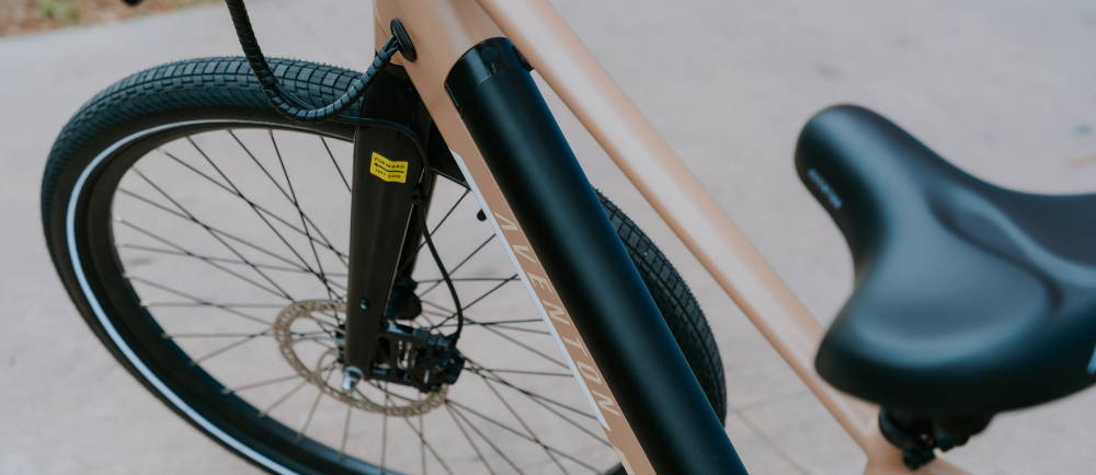 A tan Aventon Pace 500.2 electric city bike