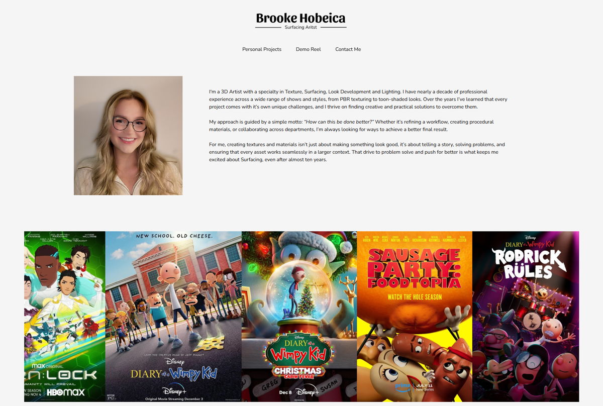 Screenshot of Brooke Hobeica, from the 3d artist portfolios collection.