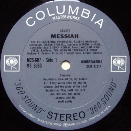 Columbia 2-EYE / ORMANDY, - Handel Messiah, MINT, 2 LP ...
