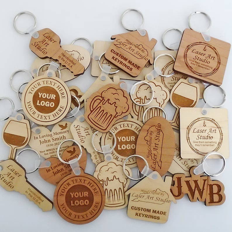 Laser Engraved Plywood Keychains 005