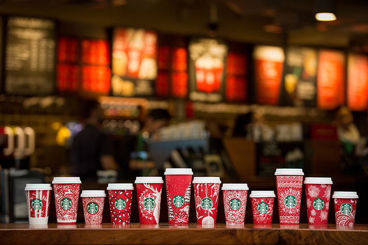  Starbucks red holiday cups photographed on November 9, 2016.  (Joshua Trujillo, Starbucks) 