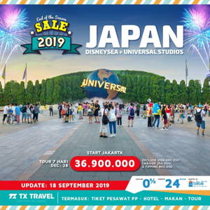 TX TRAVEL: Promo Tour Jepang 2019 JAPAN Disneysea + Universal Studios Rp. 36.900.000 sampai 12/28/2019
