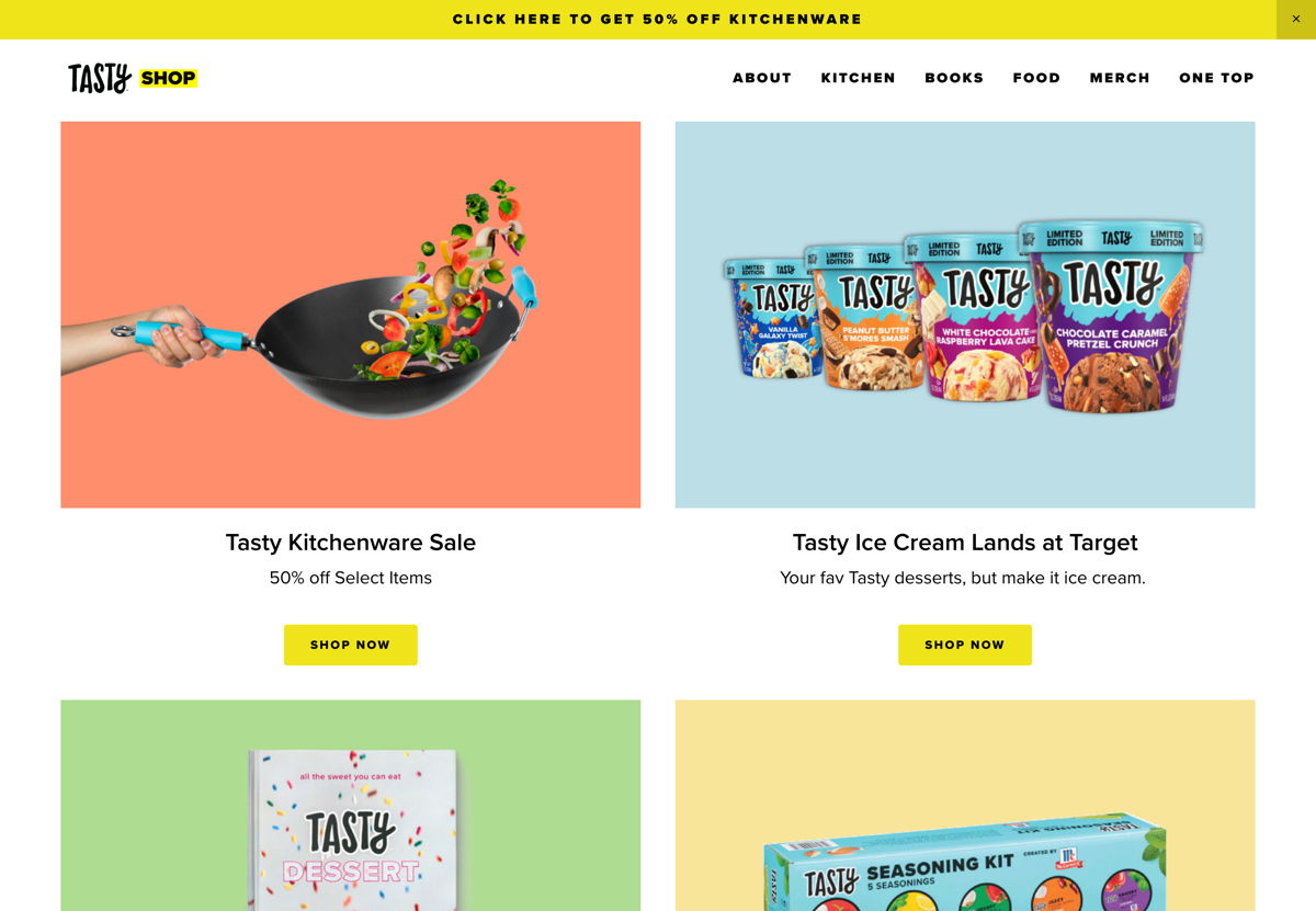 Screenshot of Tasty Shop, from the food websites collection.