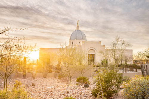 Sunburst behind shining around the Tucson Arizona Temple.