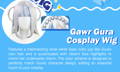 Gawr Gura Cosplay Wig. Features a mesmerizing silver-white base color, just like Gura's own hair, and is accentuated with vibrant blue highlights to mirror her underwater charm. The color scheme is designed to perfectly match Gura's character design, adding an essential touch to your cosplay.
