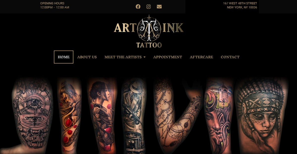 Screenshot of Art Ink Tattoo Studio, from the tattoo websites collection.