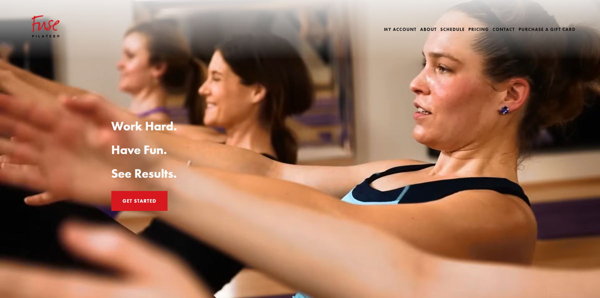 Screenshot of Fuse Pilates, from the pilates websites collection.