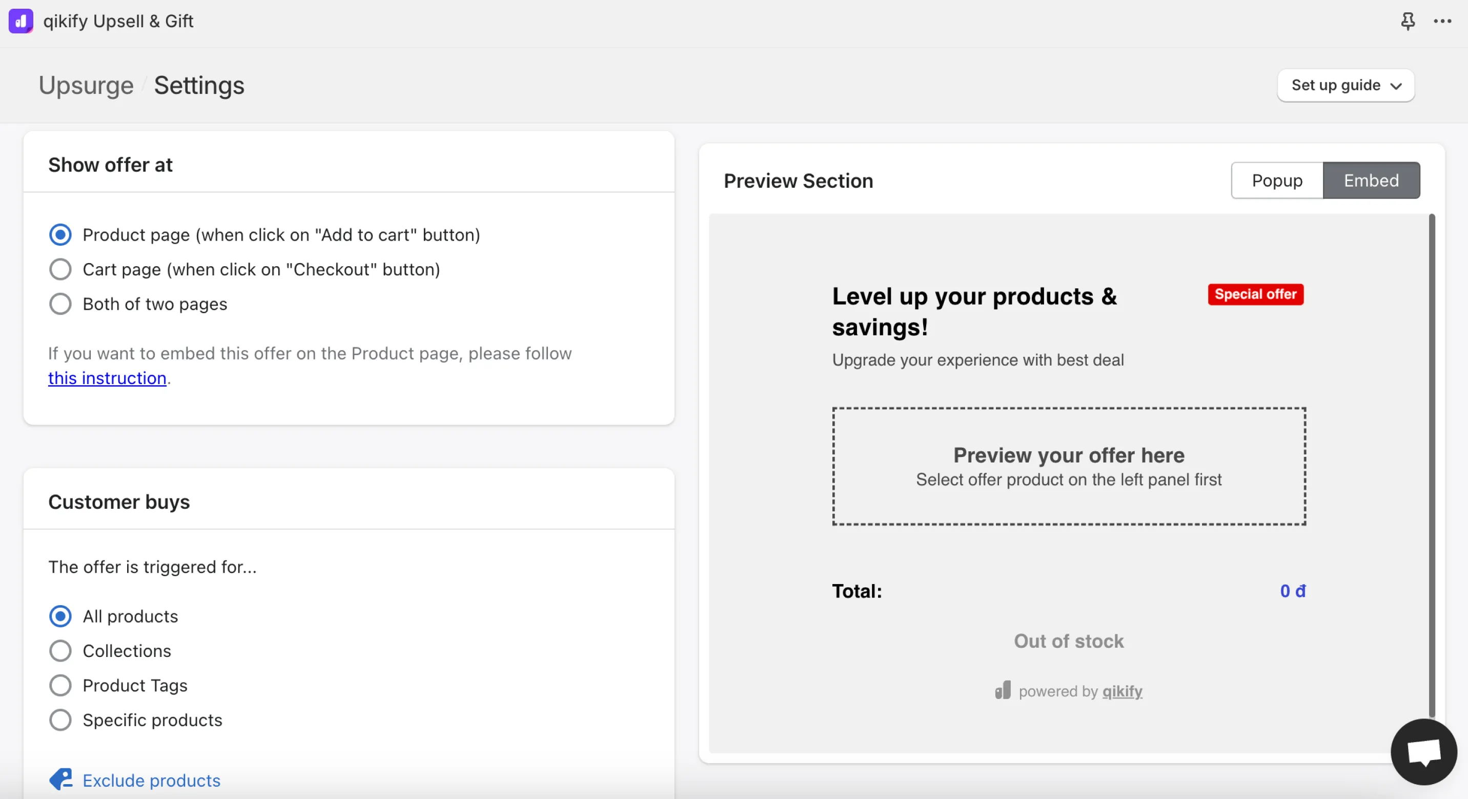 Choose placement for Shopify upsells