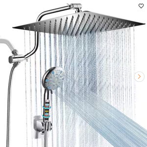 9-Spray Rainfull 2-in-1 Patterns Adjustable Fixed Shower Head with Filter 1.8 GPM and Handheld Shower Head in Chrome