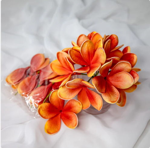 Tangerine Frangipani Flowerhead (6 Pack) - Realistic Artificial Flowers