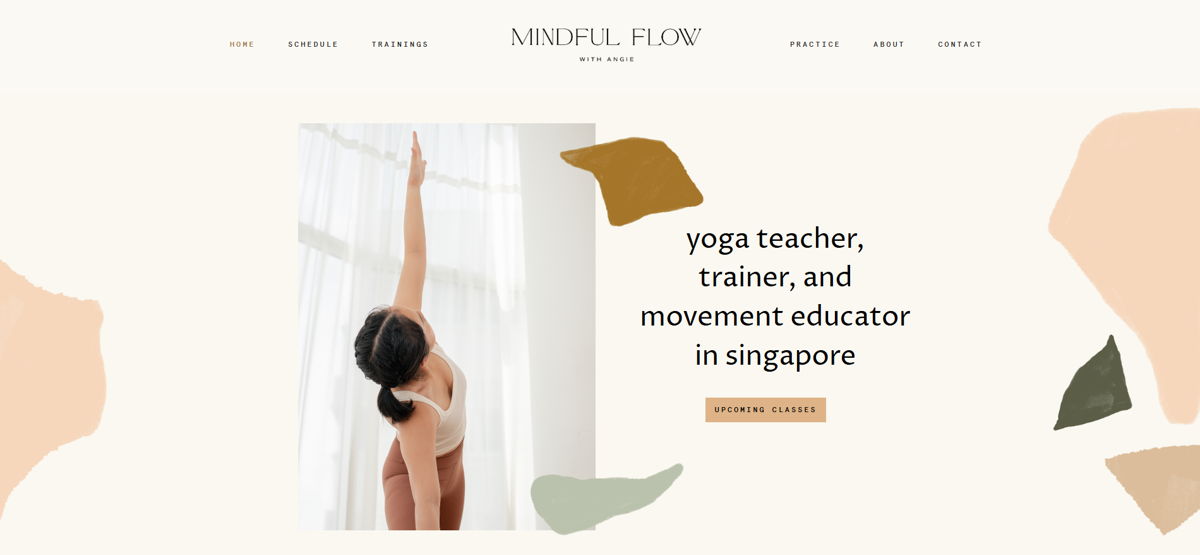 Screenshot of Mindful Flow With Angie, from the squarespace yoga websites collection.