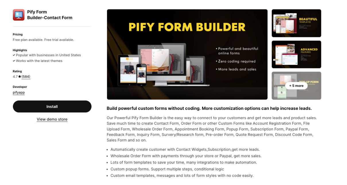 Pity form builder contact form