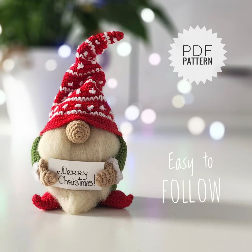CHRISTMAS GNOME Crochet pattern PDF - Holiday Gnome Winter Gnome Xmas Crochet Pattern Scandinavian Gnome Amigurumi Pattern Christmas Crochet