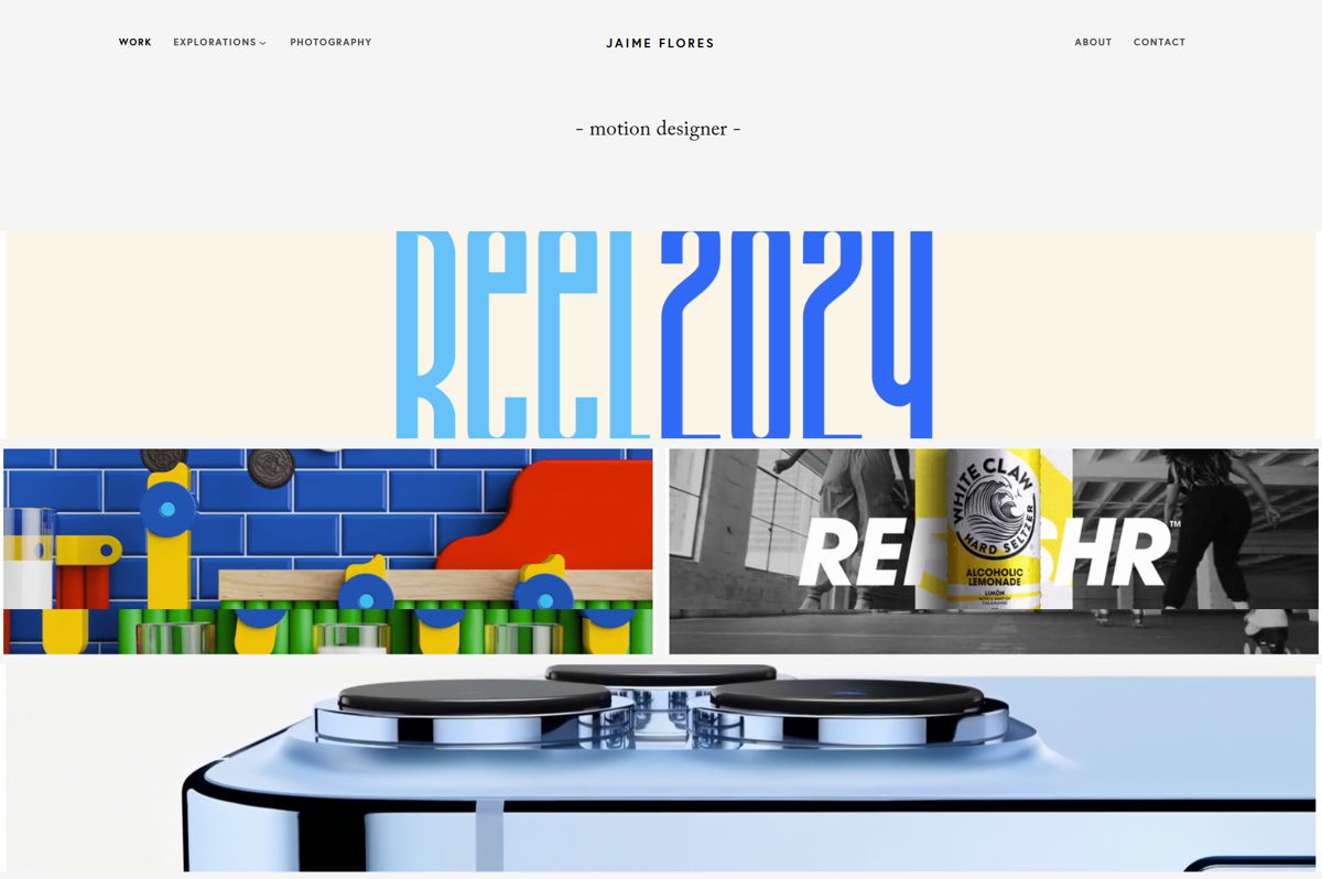 Screenshot of Jaime Flores, from the motion design portfolios collection.
