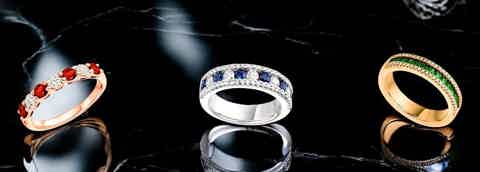 Shop ruby, sapphire and emerald eternity rings with diamonds