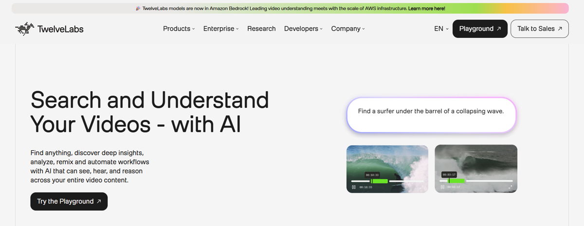 Screenshot of Twelve Labs, from the ai company websites collection.