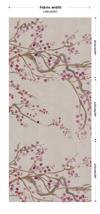 pink brown cherry blossom designer fabric