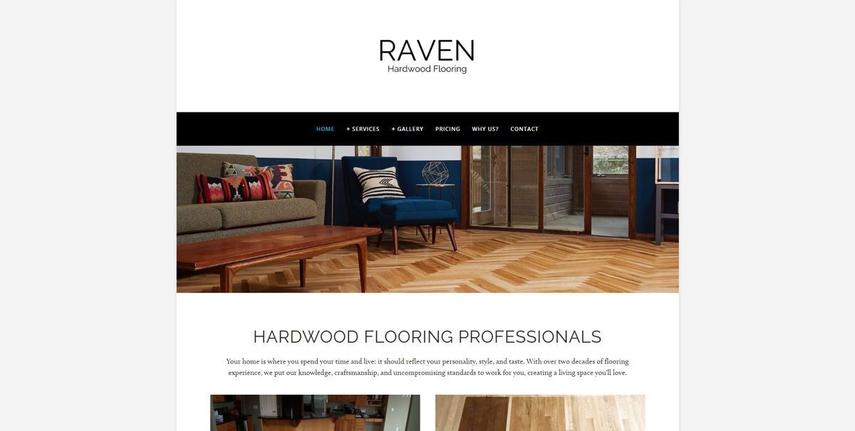 Screenshot of Raven Hardwood Flooring, from the contractor websites collection.
