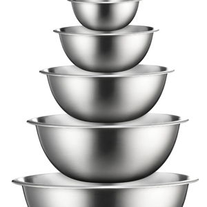 FineDine Stainless Steel Mixing Bowls (Set of 5) Stainless Steel Mixing Bowl Set - Easy To Clean, Nesting Bowls for Space Saving Storage, Great for Cooking, Baking, Prepping