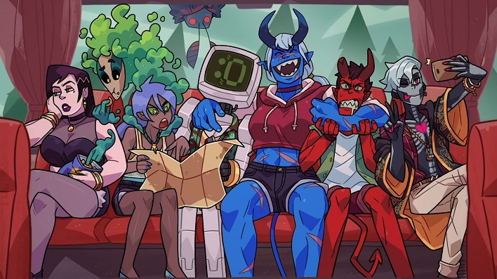 Several of the different monster characters all sit togther in a couch showing their different personalities alongside eachother.