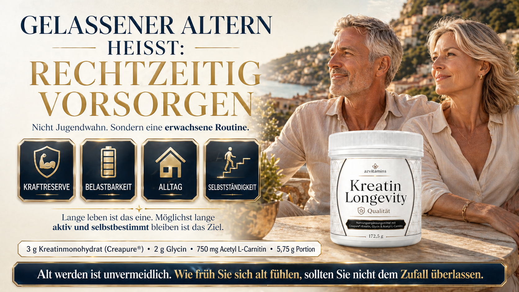 Erklärung der drei Bausteine Kreatinmonohydrat Creapure, Glycin und Acetyl L-Carnitin.