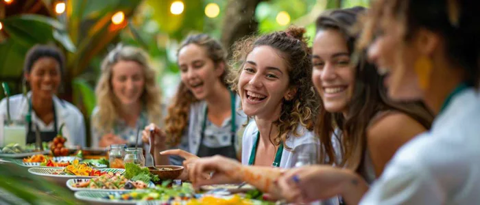 Travel nurses share laughter and plant-based meals during golden hour