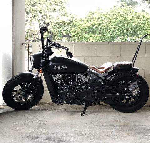 2018 Scout Bobber Scorpion Hardcore with optional drilled gusset and Ginz Rigid Mounts